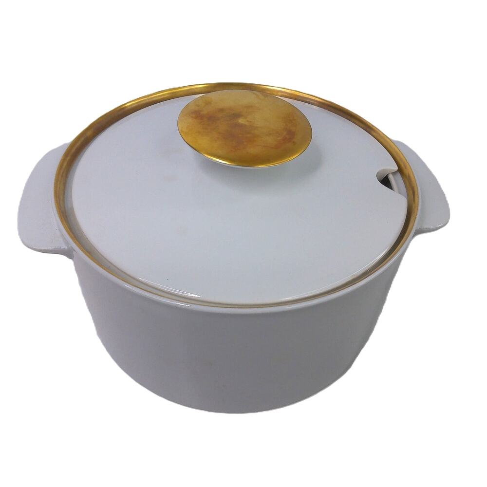 Vintage Thomas Germany Covered Soup Tureen Gold Trim White Porcelain MCM Lidded